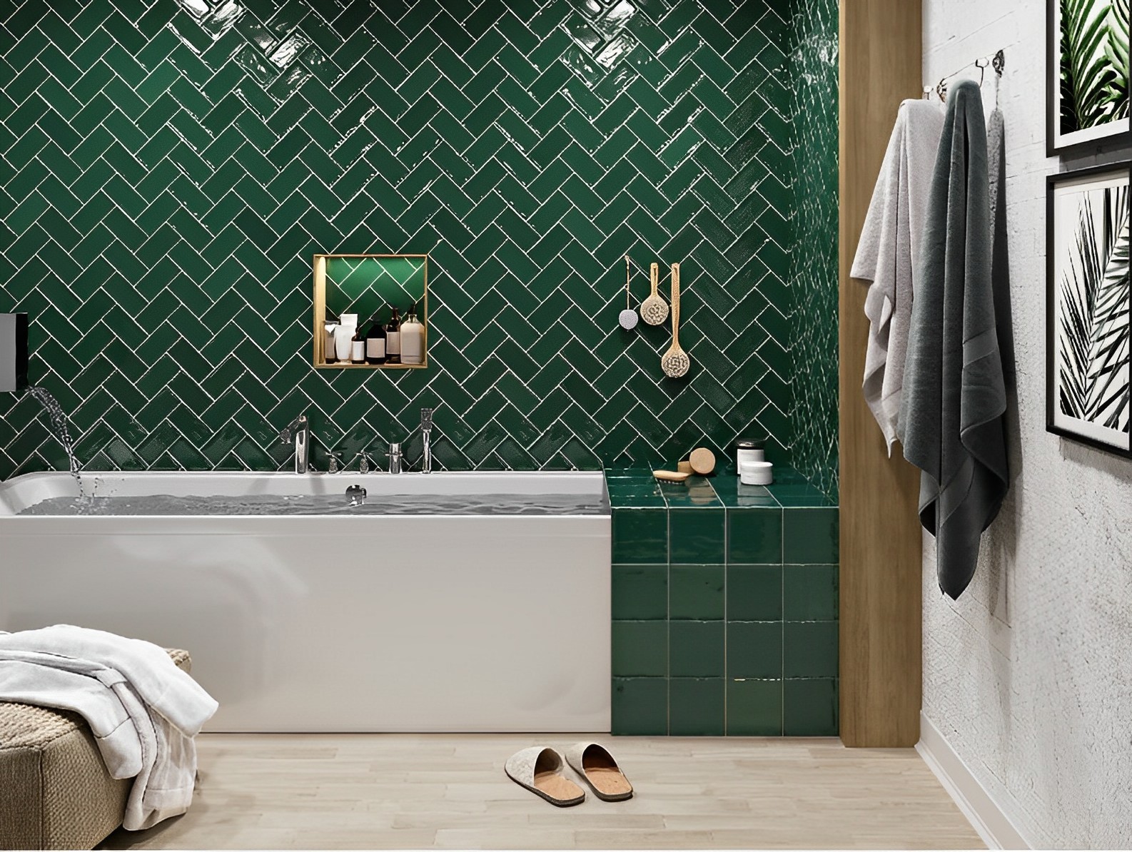 Carrelage Zellige Pompei vert Brillant 15x15 cm