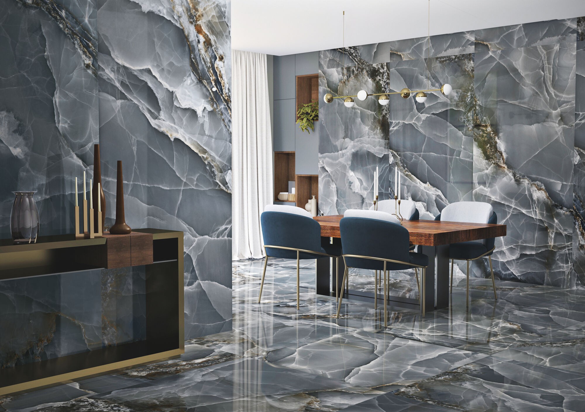 Carrelage Aspect marbre Colorado bleu poli 60x120 cm