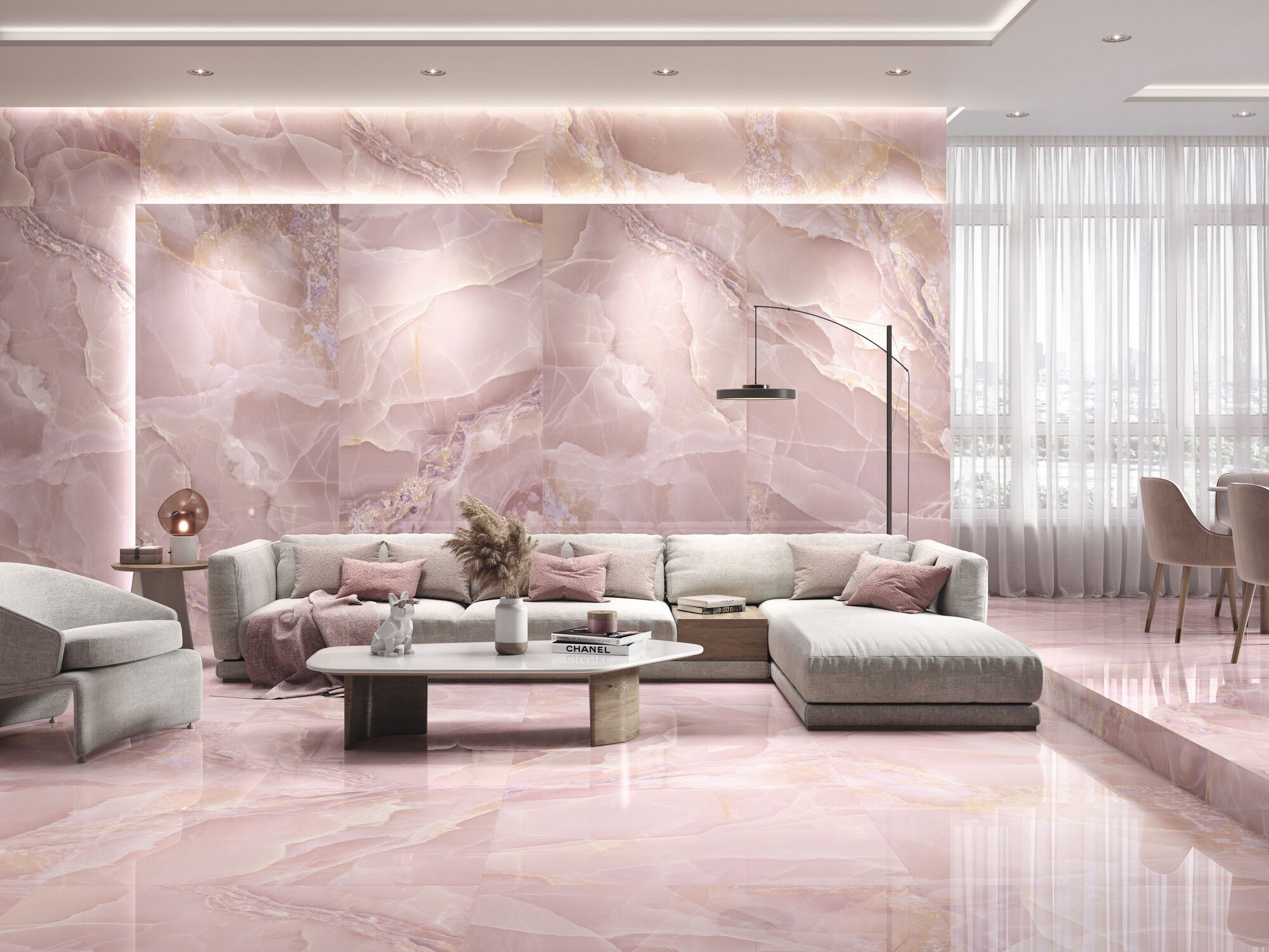 Carrelage Aspect marbre Colorado rose poli 60x120 cm