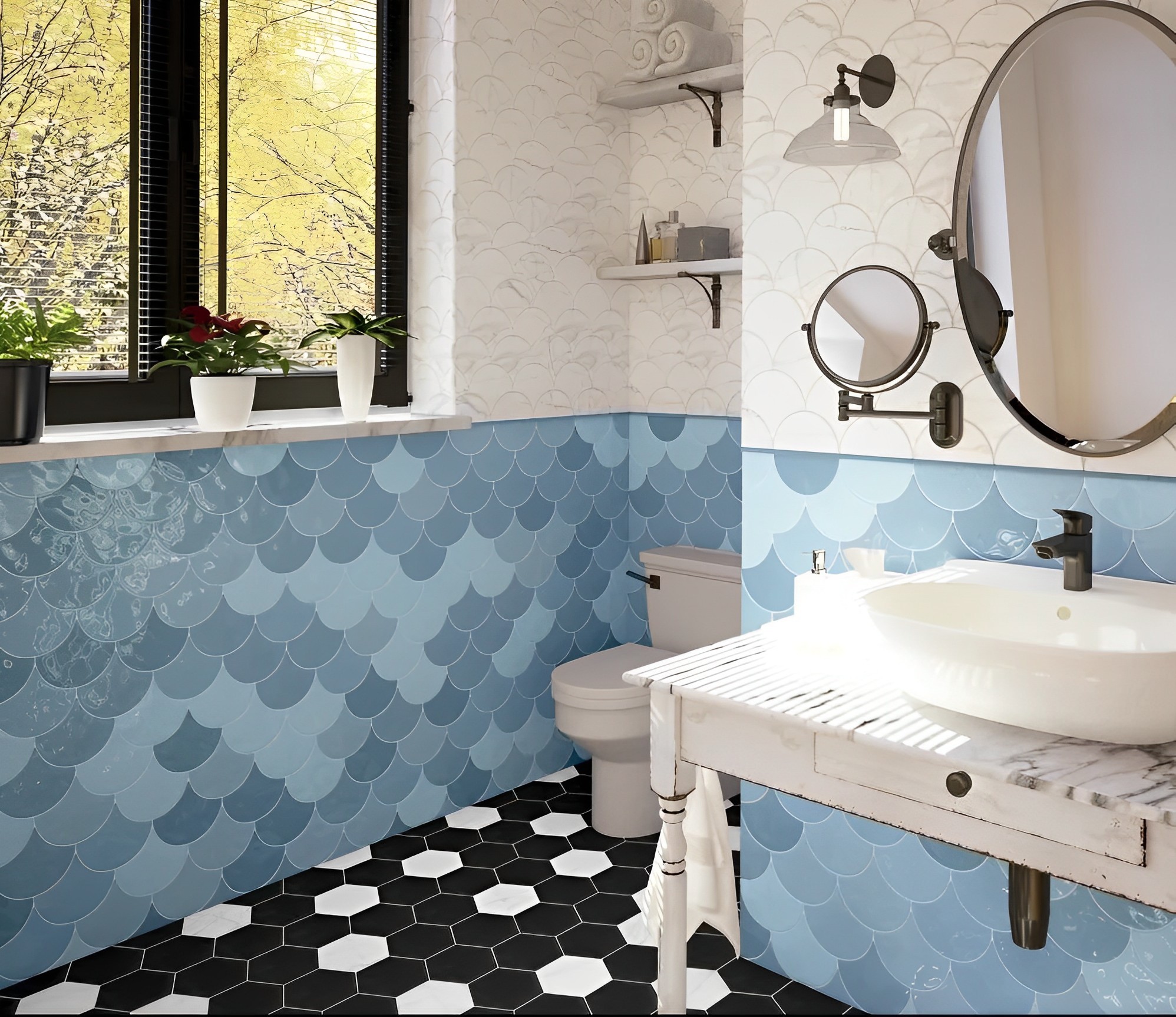 Carrelage Ecaille de poisson Fisho bleu Brillant 15x17 cm