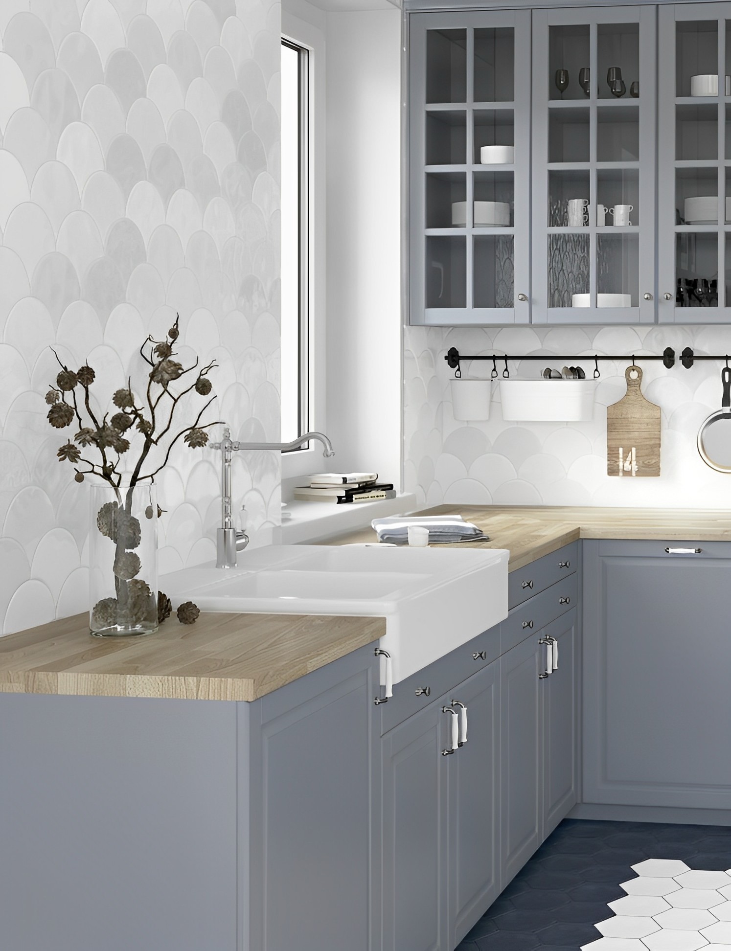 Carrelage Ecaille de poisson Fisho blanc Brillant 15x17 cm