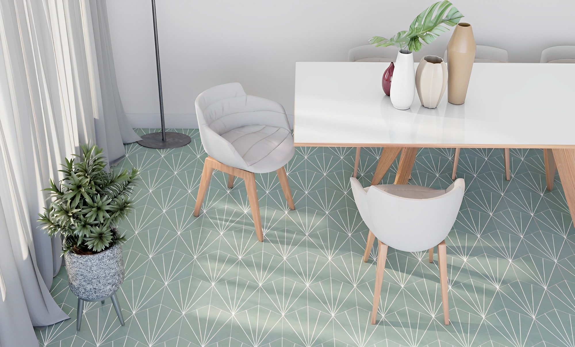 Carrelage hexagonal Nordic vert motif 15x17 cm