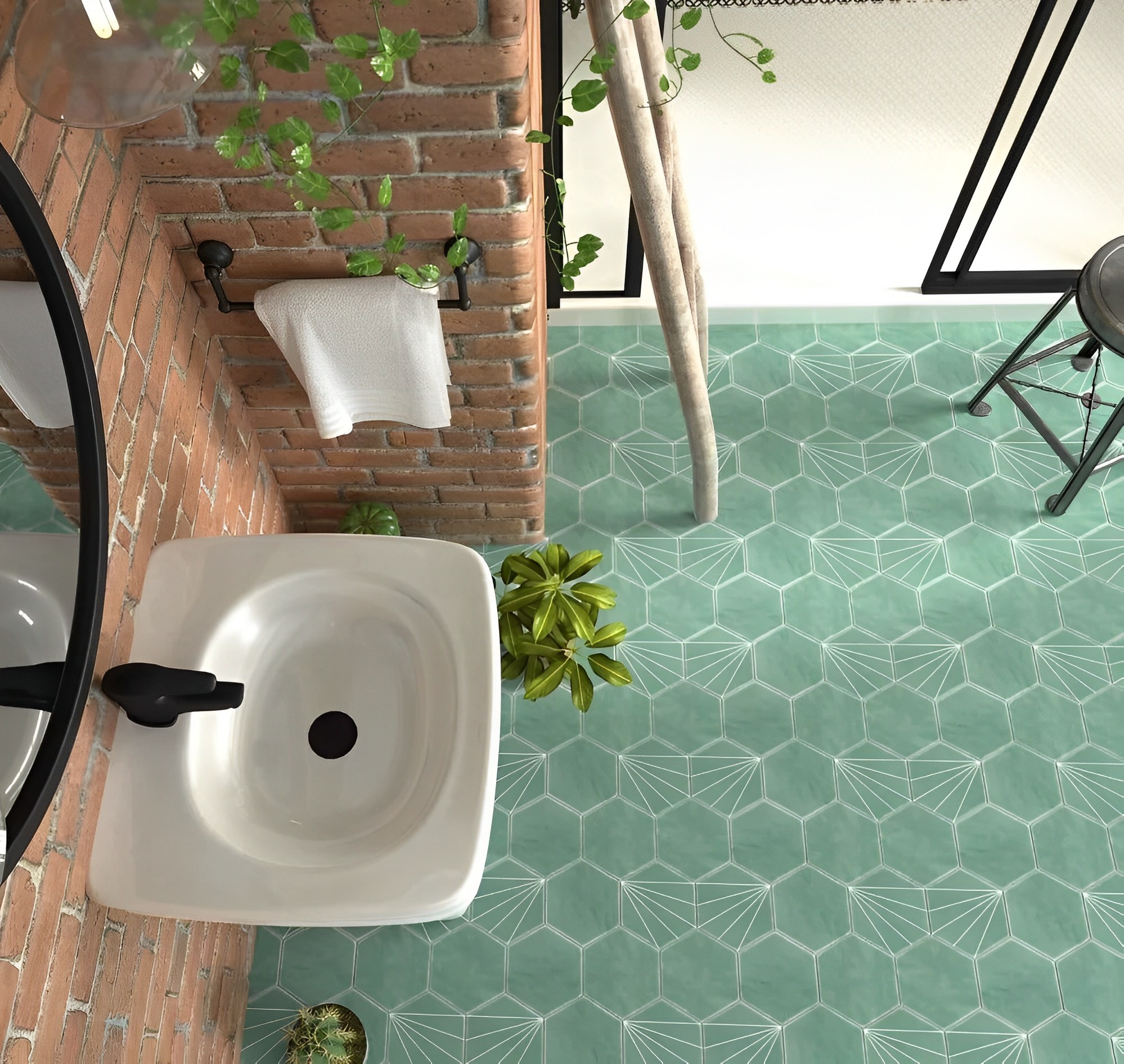 Carrelage hexagonal Nordic vert aqua 15x17 cm