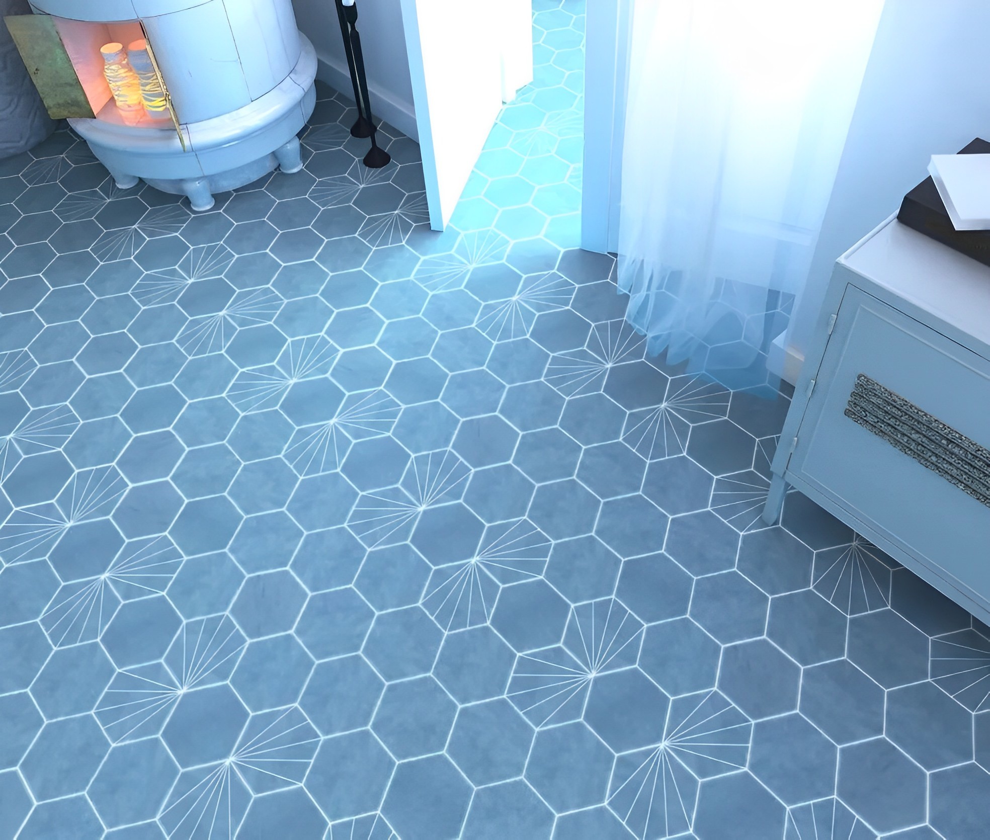 Carrelage hexagonal Nordic bleu motif 15x17 cm