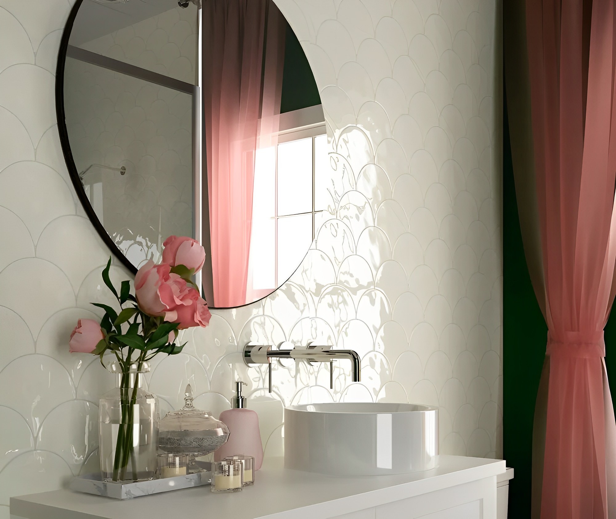 Carrelage ecaille de poisson Fisho blanc crème 15x17 cm