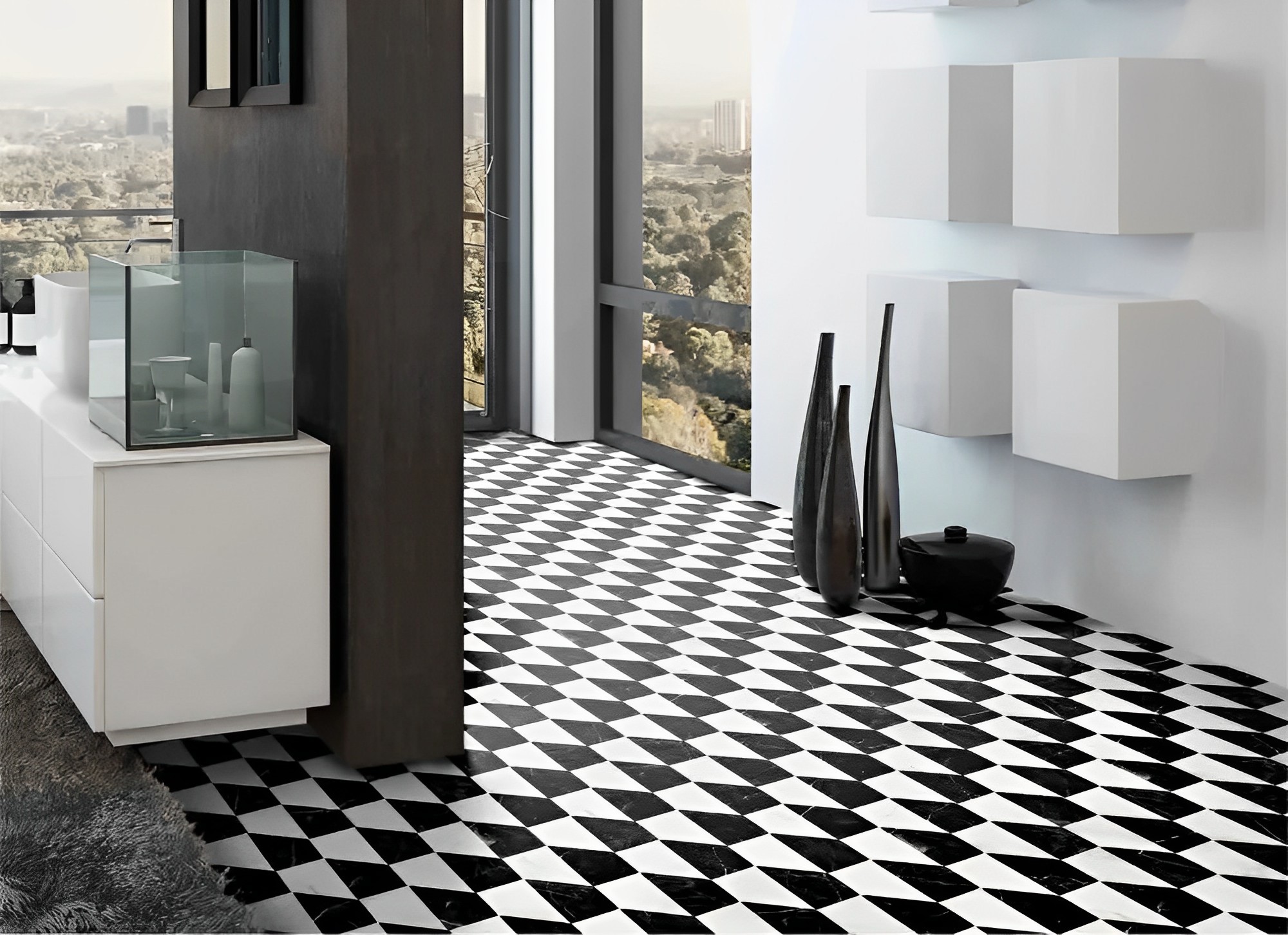 Carrelage hexagonal Ceramico motif bianconero 15x17 cm