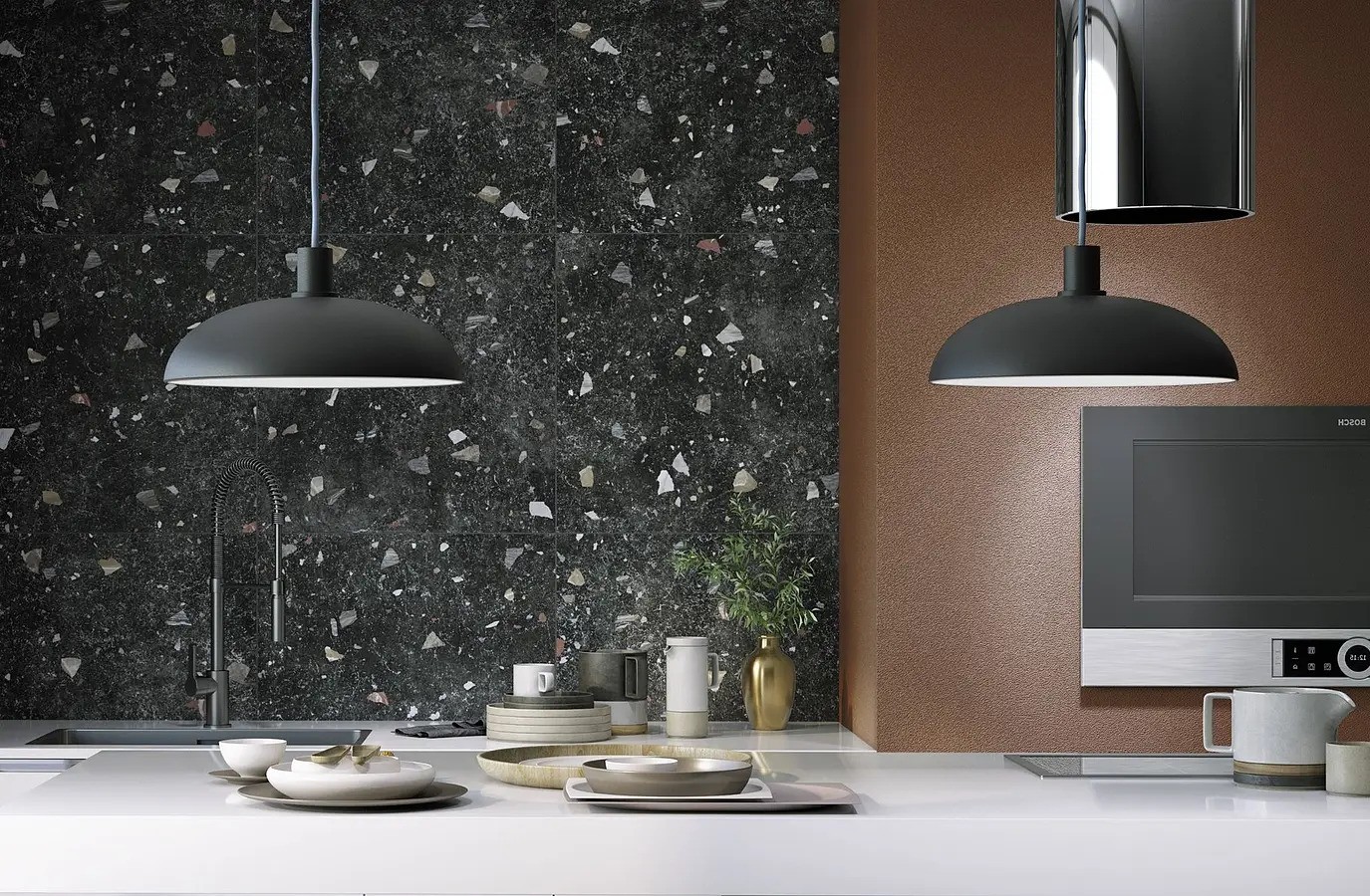 Carrelage Aspect terrazzo Granitia noir  66x66 cm