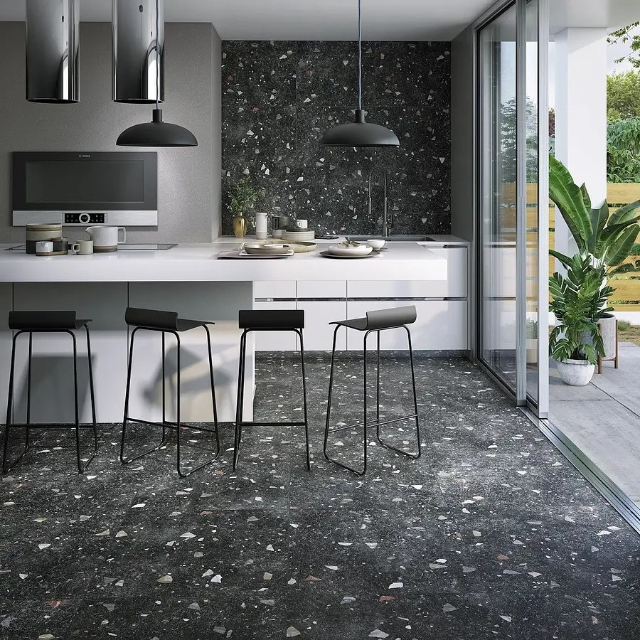 Carrelage Aspect terrazzo Granitia noir  66x66 cm