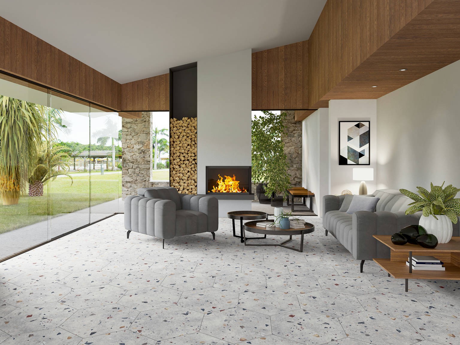 Carrelage hexagonal Granitia gris  49x56 cm