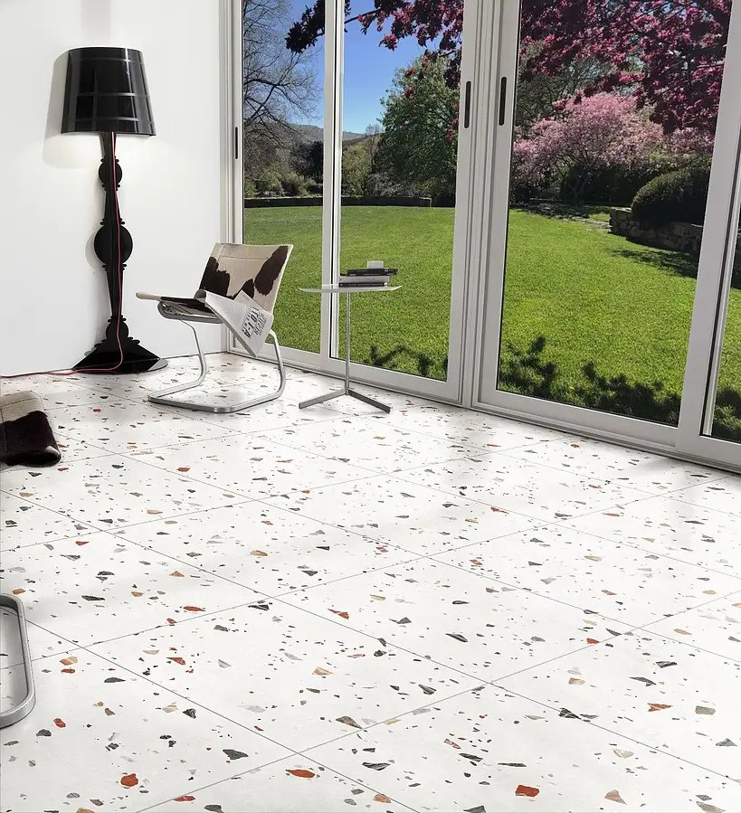 Carrelage Aspect terrazzo Granitia blanc cassé 66x66 cm