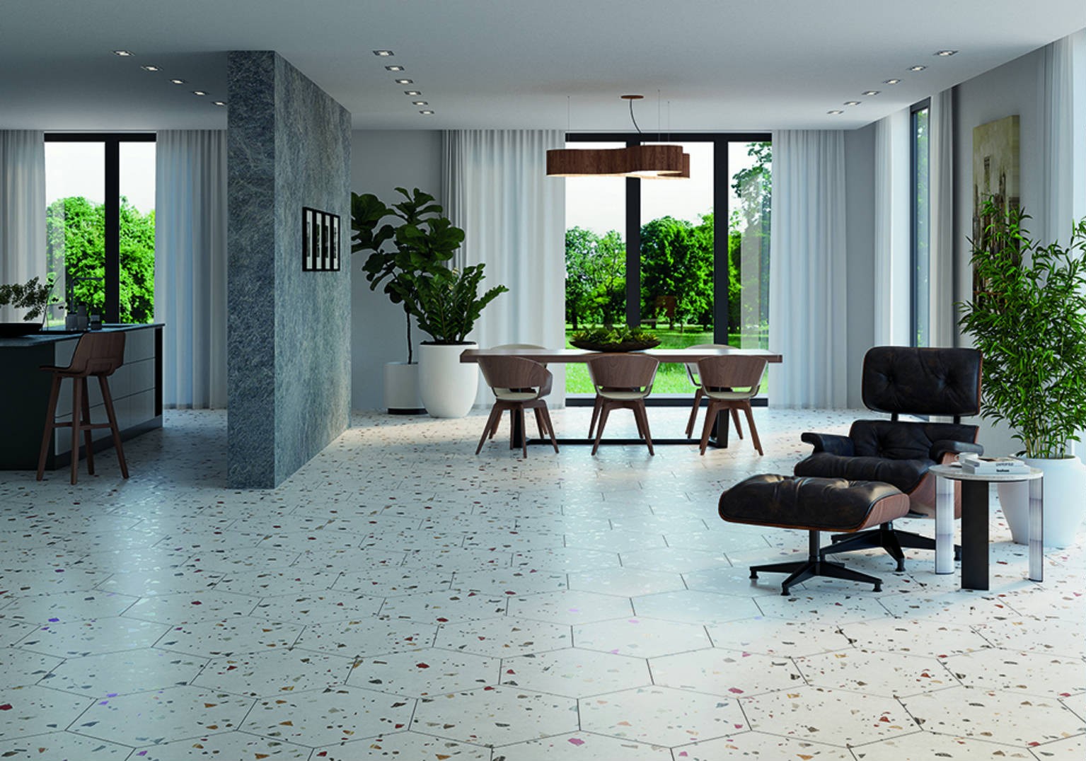 Carrelage hexagonal Granitia blanc  49x56 cm