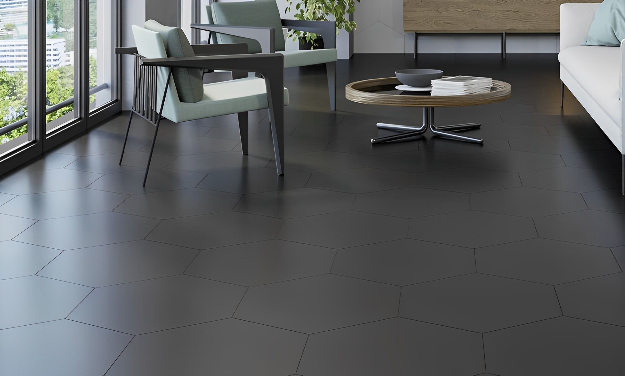 Carrelage hexagonal basic noir  hex 49x56 cm
