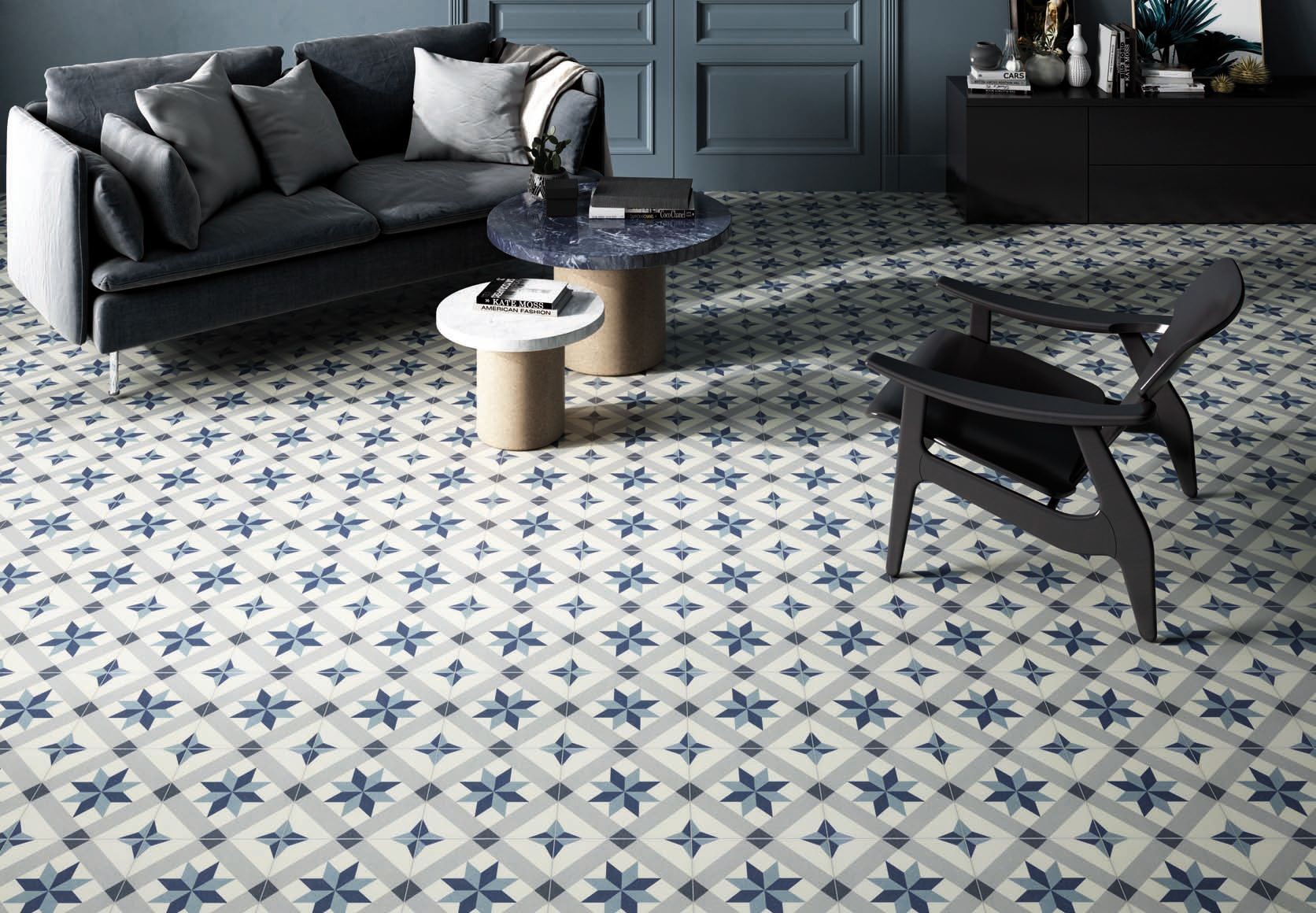 Carrelage carreaux de ciment Laos bleu menton 25x25 cm