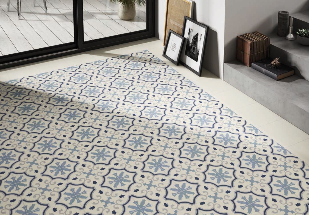 Carrelage carreaux de ciment Laos bleu monte 25x25 cm