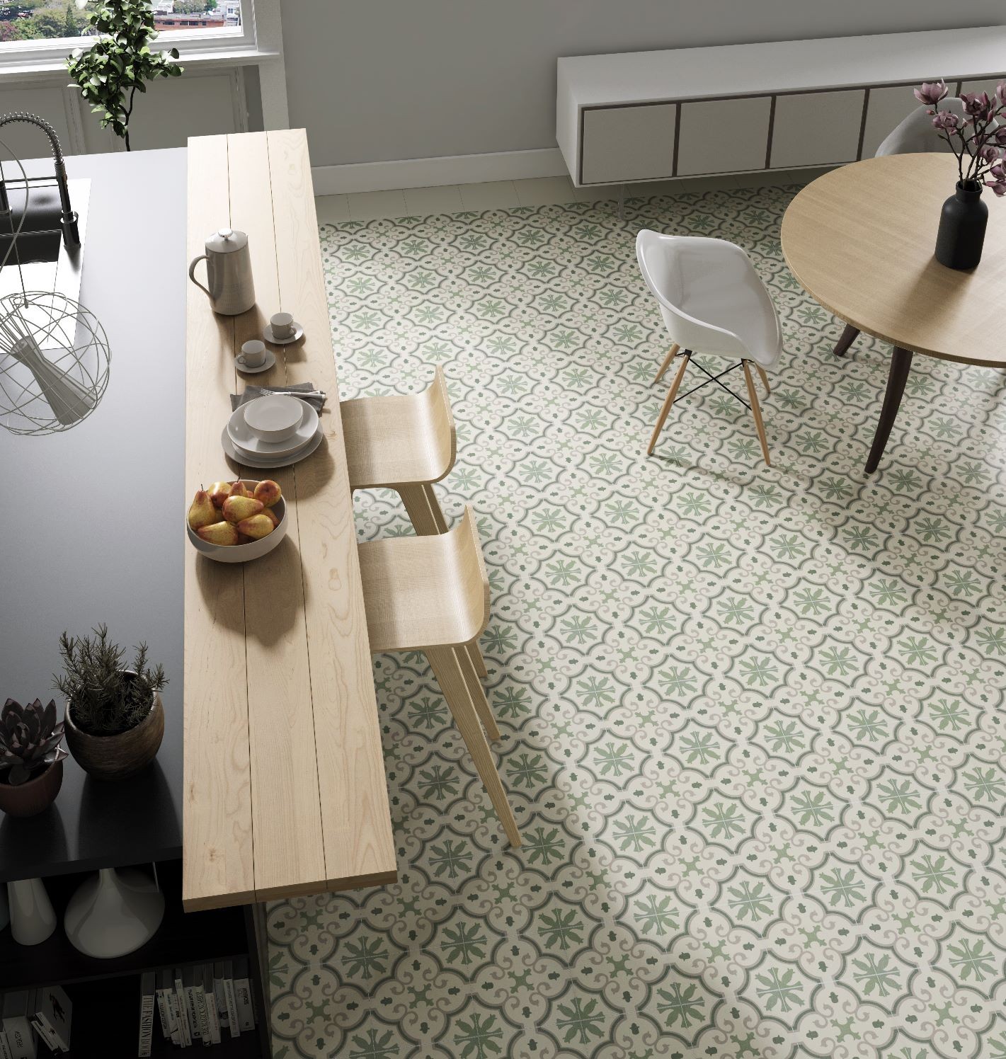 Carrelage carreaux de ciment Laos vert monte 25x25 cm