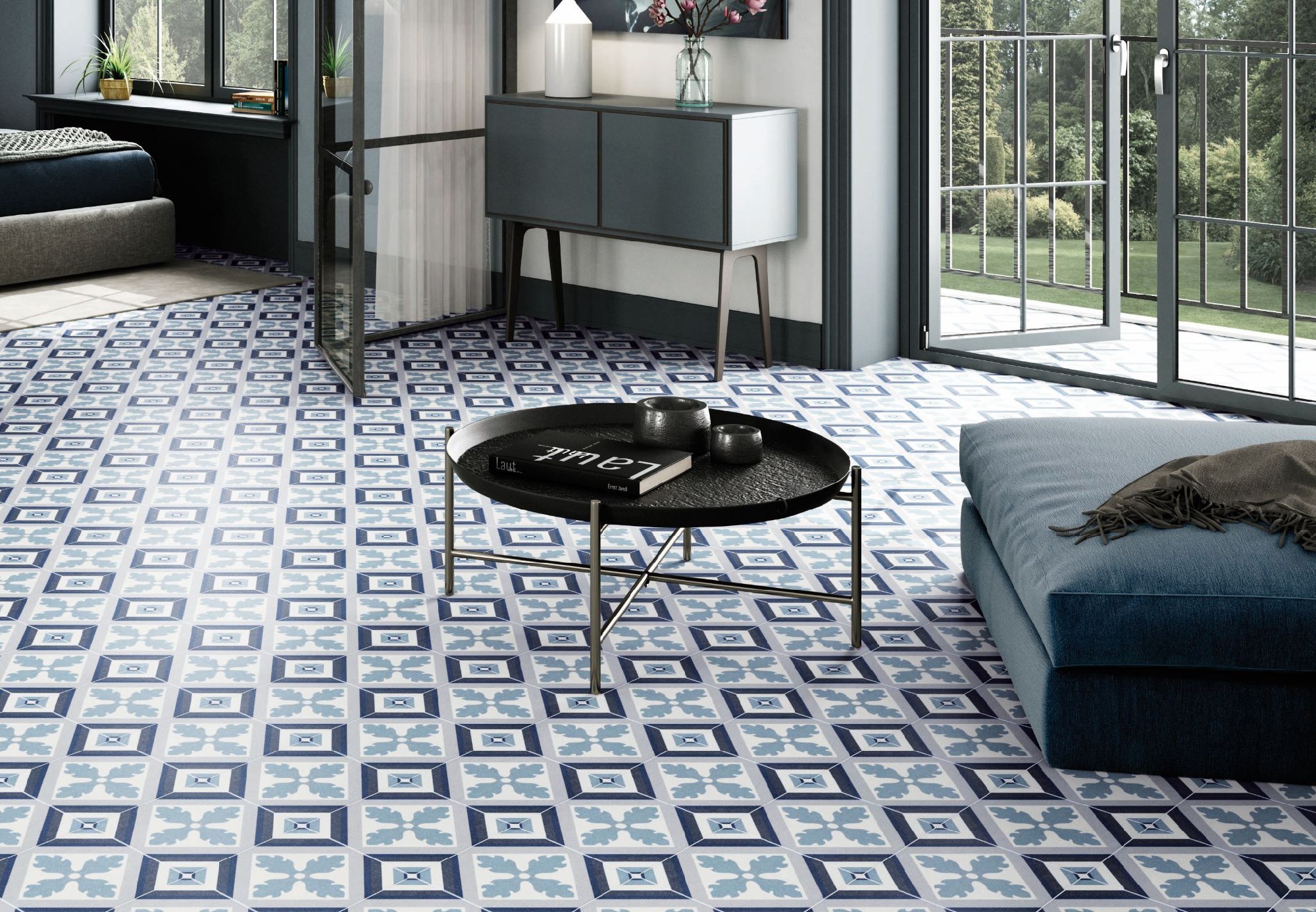 Carrelage carreaux de ciment Laos bleu tropez 25x25 cm