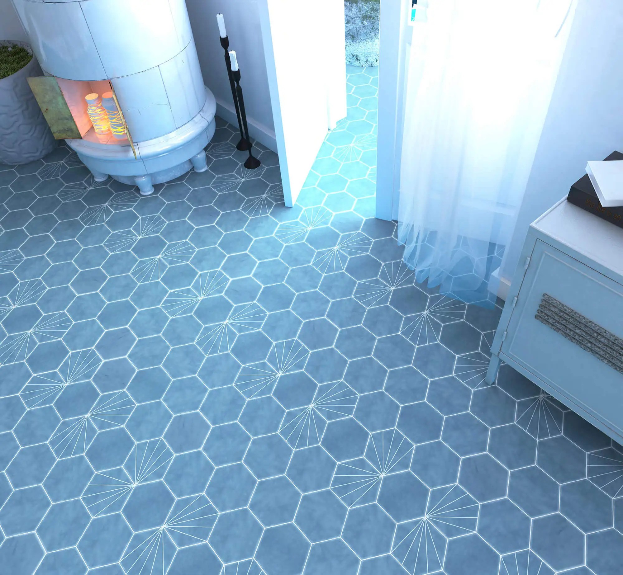 Carrelage hexagonal Nordic bleu  15x17 cm