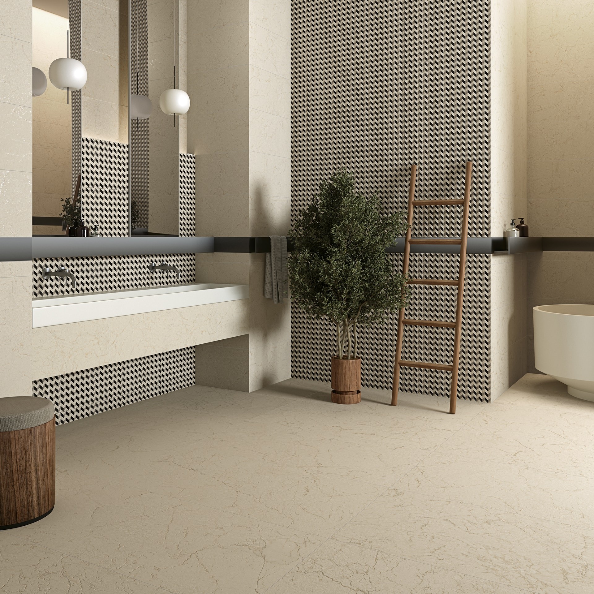 Carrelage Imitation Pierre Crema blanc  60x60 cm